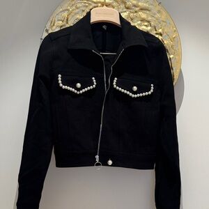 Adam Selman Black Pearl-Embellished Women's Jacket Sz S